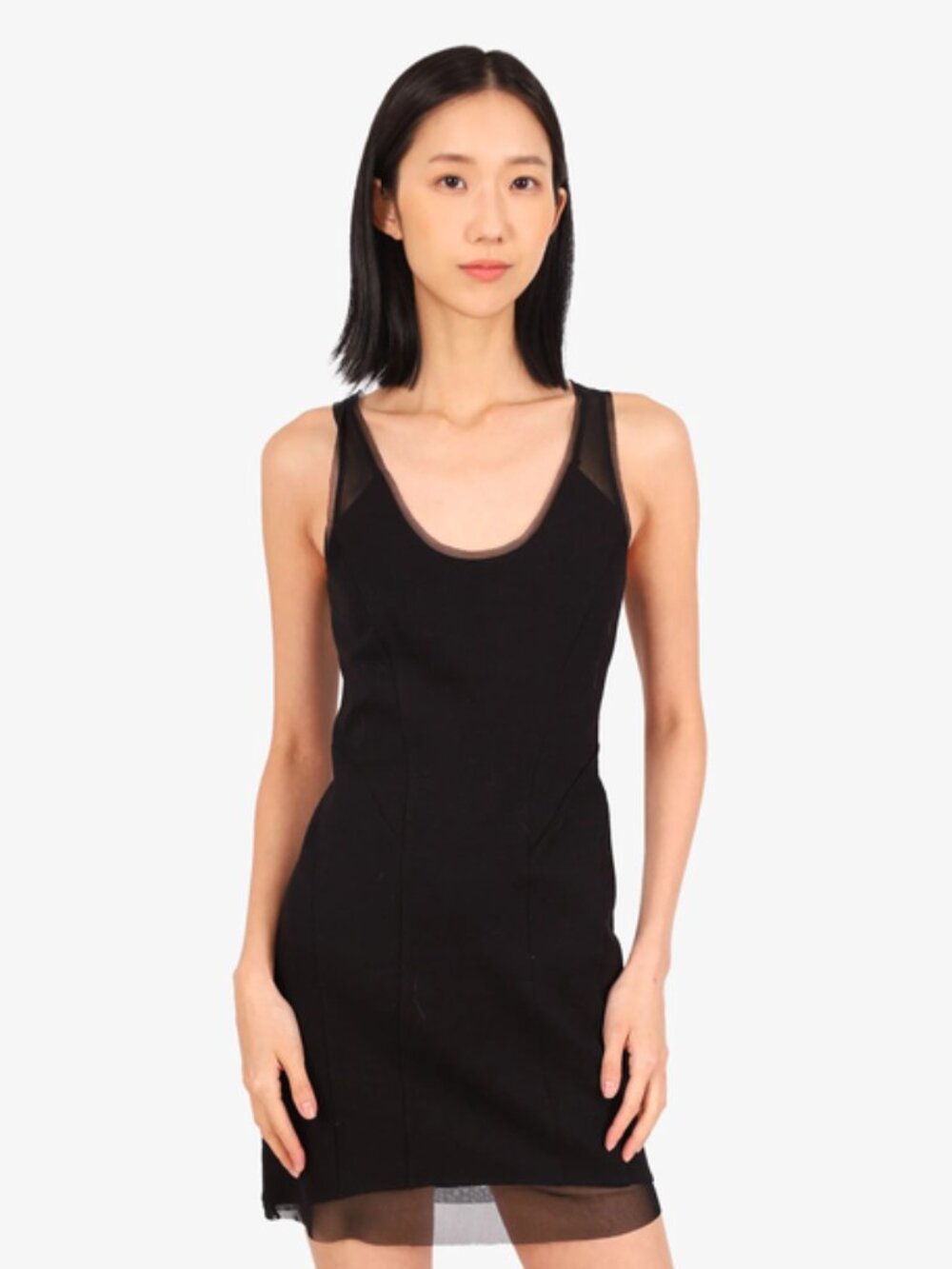 NWT Helmut Lang Black Mesh Detail Sleeveless Bodycon Dress
